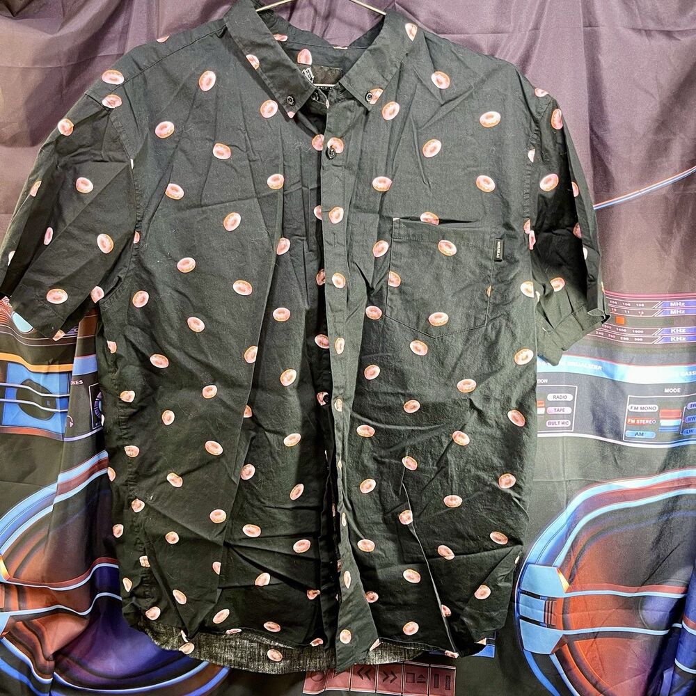 MOLOKAI SURF CO. Button Down Hawaiian Shirt Glazed Donut Short Sleeve Men's XXL
